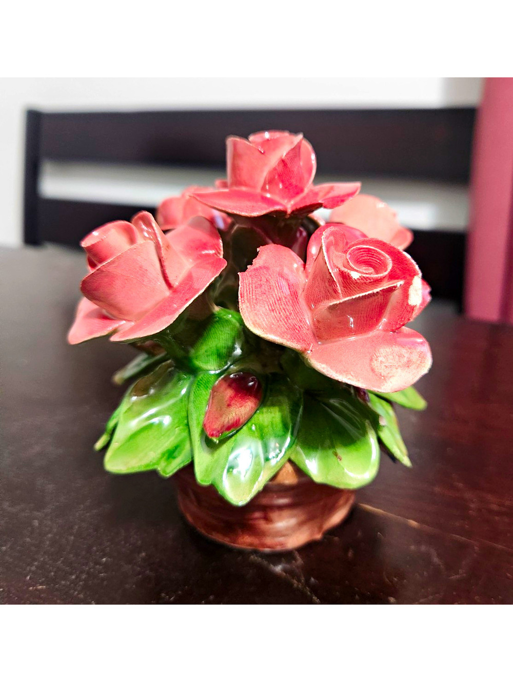 Nuova Capodimonte Vintage Porcelain Roses Basket Artwork